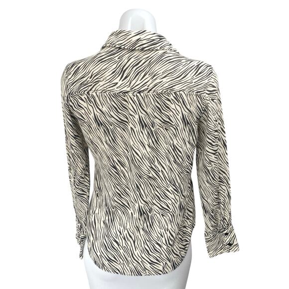 MNG Mango White Black Zebra Animal Print Long Sleeve Button Down Shirt Top Sz 4 - Picture 2 of 4